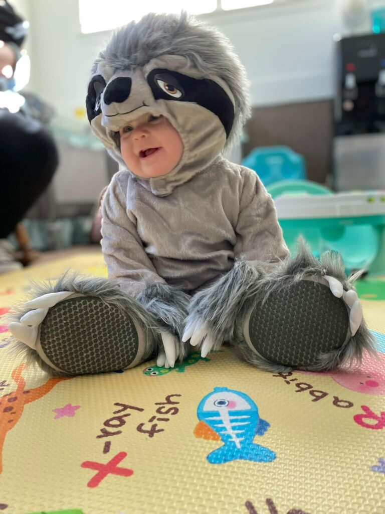 little learner in sloth Halloween costume